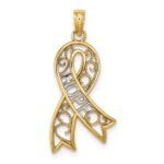 14k and White Rhodium Filigree Awareness Ribbon HOPE Charm