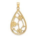 14k and White Rhodium Flowers In Teardrop Frame Charm - Image 4