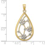 14k and White Rhodium Flowers In Teardrop Frame Charm - Image 3