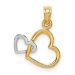 14k With White Rhodium Polished Hearts Interwined Charm
