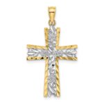 14K and White Rhodium Diamond-cut Flower Design Cross Charm