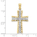 14K and White Rhodium Diamond-cut Flower Design Cross Charm - Image 3