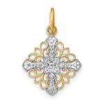 14K and White Rhodium Diamond-cut Filigree Medallion Charm