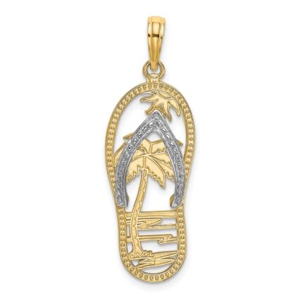 14K and White Rhodium Palm Tree Flip-Flop Charm