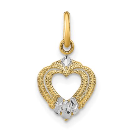 14k and White Rhodium Textured Mini Heart Charm