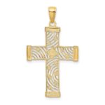 14K and White Rhodium Diamond-cut Stars Cut-Out Cross Charm - Image 4