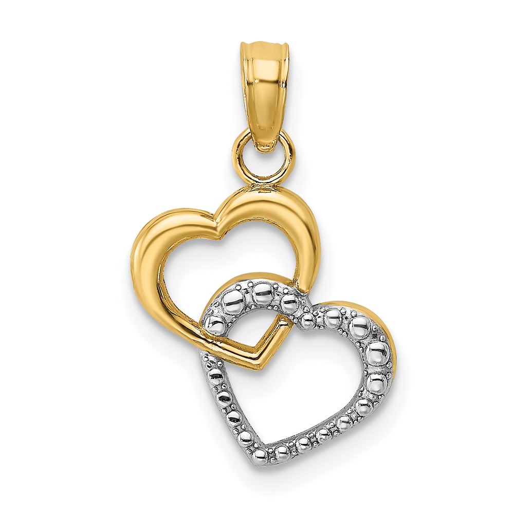 K9546.jpg 14k and White Rhodium Polished and Textured Intertwined Hearts Charm - Image 1