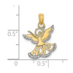 14K and White Rhodium Polished and Textured Cut-Out HOPE Angel Charm - Image 3