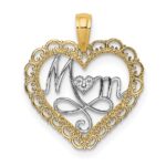 14k with White Rhodium Cut-Out MOM In Scalloped Heart Charm