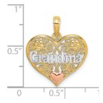 14k Two-tone with White Rhodium GRANDMA In Filigree Heart Charm - Image 3