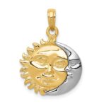 14k Two-Tone Solid Polished Reversible Sun and Moon Pendant