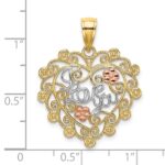 14k Two-tone and White Rhodium I LOVE YOU Filigree Heart with Flowers Charm - Image 3