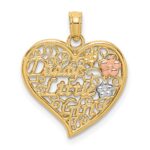 14k Two-tone with White Rhodium DADDYS LITTLE GIRL Filigree Heart Charm