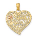 14k Two-tone with White Rhodium DADDYS LITTLE GIRL Filigree Heart Charm - Image 4