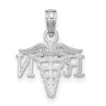 14K White Gold Textured RN Registered Nurse Caduceus Charm - Image 3