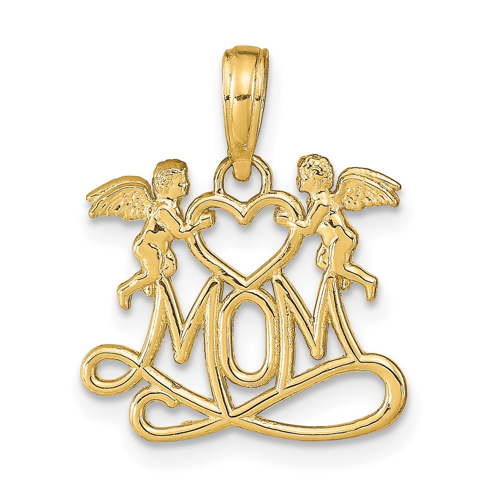 K9577.jpg 14K Polished MOM with Heart and Angels Pendant - Image 1