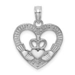 14K White Gold Polished and Textured Heart Claddagh Charm