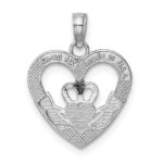 14K White Gold Polished and Textured Heart Claddagh Charm - Image 4