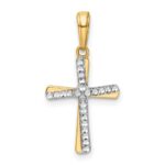 14K and White Rhodium Diamond-cut Cross Pendant