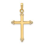 14K and White Rhodium Diamond-cut Budded Cross Pendant