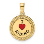 14K I HEART HORSES / I HEART RIDING Red Enameled Reversible Pendant