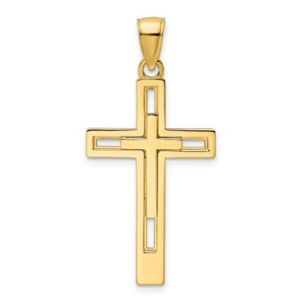14K Polished Double Cross Pendant