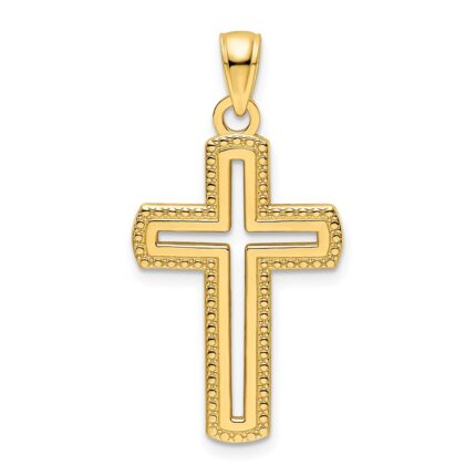 14K Small Polished Beaded Cut-out Cross Pendant