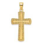 14K Medium Polished Beaded Cross Pendant