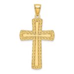 14K Large Polished Beaded Cross Pendant