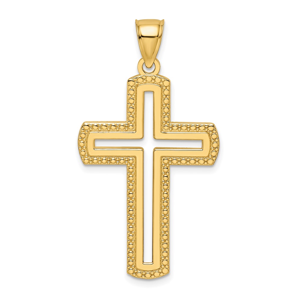 K9891.jpg 14k Large Polished Beaded Cut-out Cross Pendant - Image 1