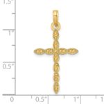 14K Polished and Beaded Design Cross Pendant - Image 3