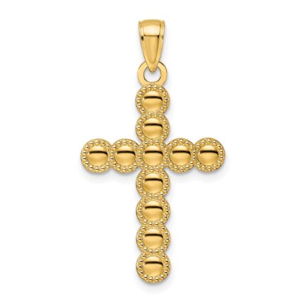 14K Polished Beaded Circles Cross Pendant