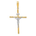 14K and White Rhodium Polished and Textured INRI Crucifix Cross Pendant