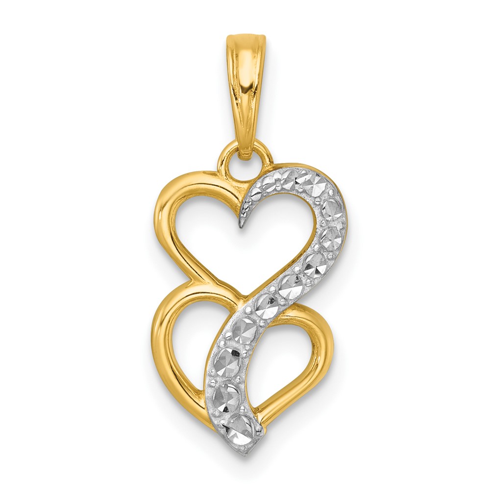 K9995.jpg 14k with White Rhodium Polished And Brushed Two Hearts Pendant - Image 1