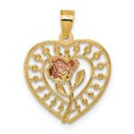 14k Two-tone Diamond-cut Polished Rose In Heart Pendant - Image 3