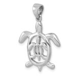 Sterling Silver Rhodium-plated Cut Out  Mother and Baby Turtle Pendant - Image 4