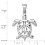 Sterling Silver Rhodium-plated Cut Out  Mother and Baby Turtle Pendant - Image 5