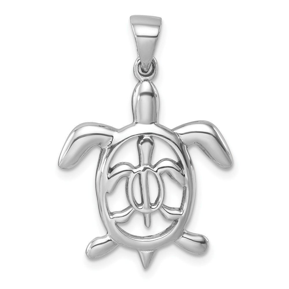 LP-053.jpg Sterling Silver Rhodium-plated Cut Out Mother and Baby Turtle Pendant - Image 1