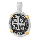Sterling Silver Rhodium-plated Antiqued Gold-tone Ship Coin Pendant - Image 4