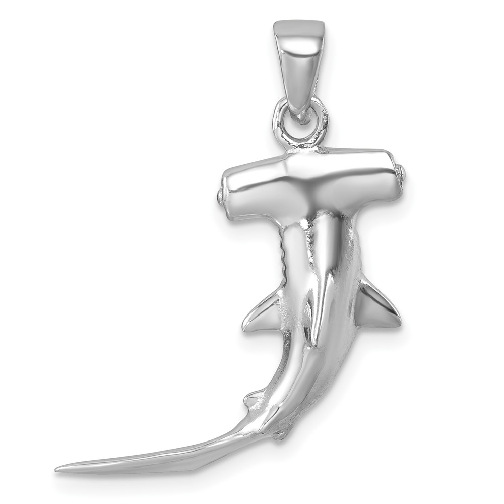 LP-399.jpg Sterling Silver Rhodium-plated Polished 3D Hammerhead Shark Pendant - Image 1