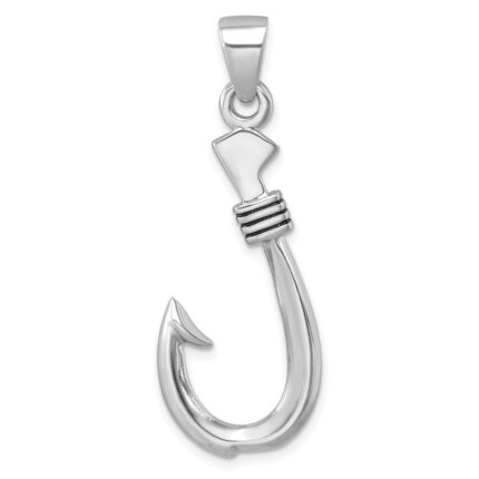 Sterling Silver Rhodium-plated Polished and Antiqued Hook Pendant