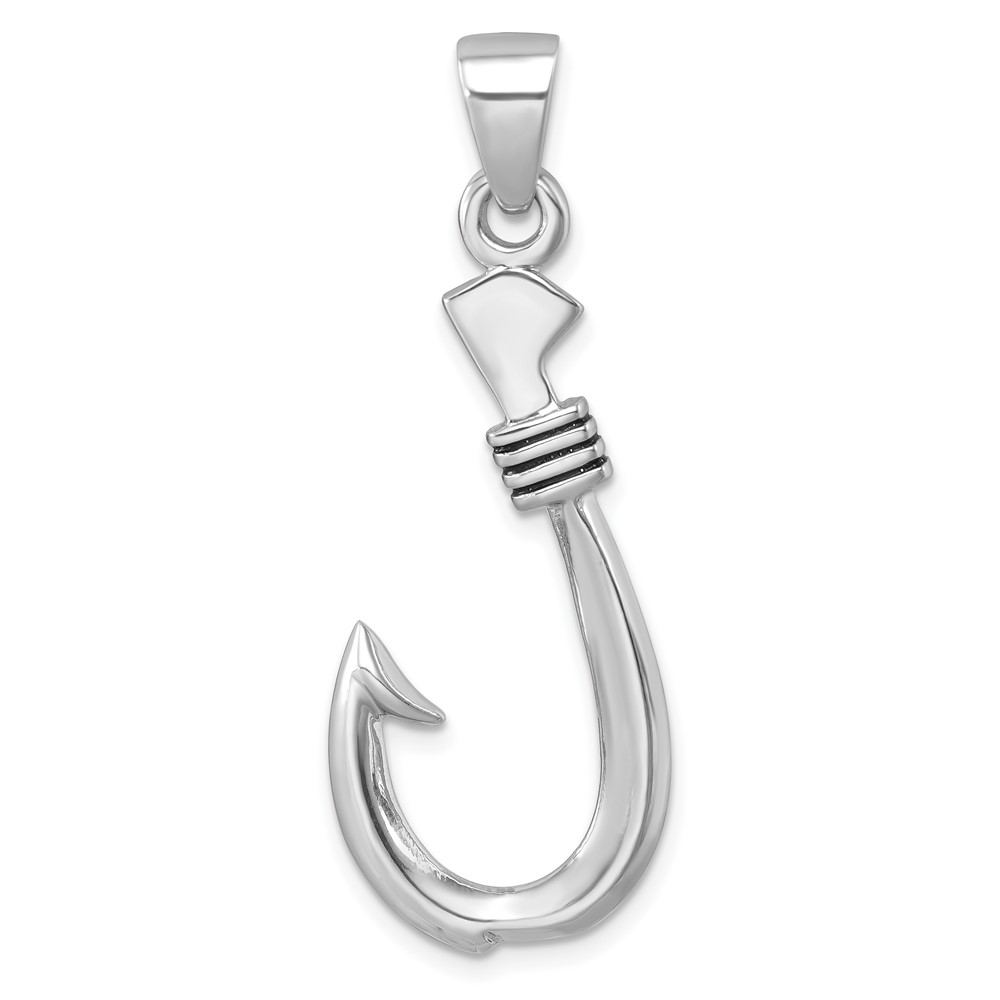 LP-742.jpg Sterling Silver Rhodium-plated Polished and Antiqued Hook Pendant - Image 1