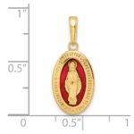 14k Solid Red Enameled Miraculous Medal Oval Pendant - Image 3