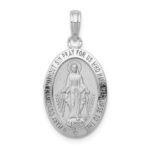 14k White Gold Polished and Satin Solid Miraculous Medal Oval Pendant