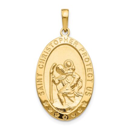 14k Polished Solid Saint Christopher Medal Oval Pendant