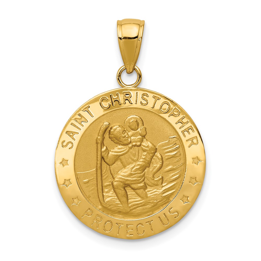M1483.jpg 14k Polished and Satin Solid Saint Christopher Medal Pendant - Image 1