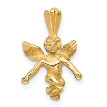 14k  3-D Satin and Diamond-Cut Angel Charm