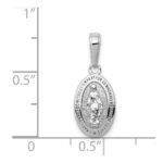 14k White Gold Polished and Satin Solid Miraculous Medal Oval Charm - Image 4