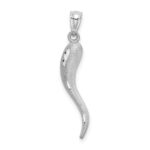 14k White Gold Solid Diamond-cut 3-D Italian Horn Charm