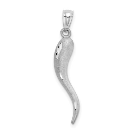 14k White Gold Solid Diamond-cut 3-D Italian Horn Charm